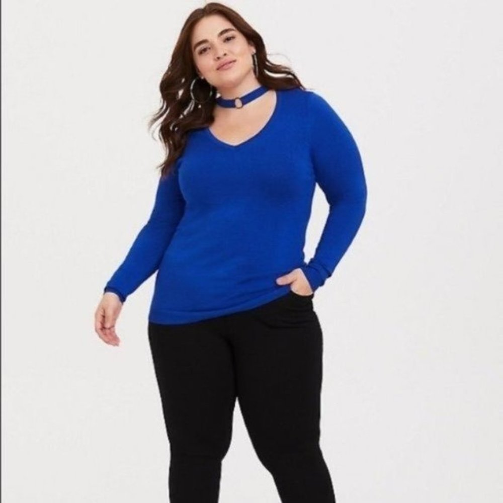 Torrid Blue Ring Choker V-Neck Pullover 2X